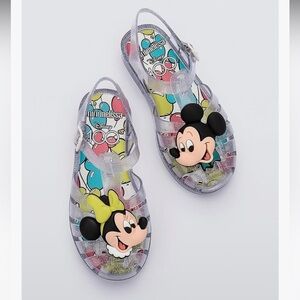 Mini Melissa + Disney Kids' Jellies w/ Mickey and Minnie - Glitter Clear sz3